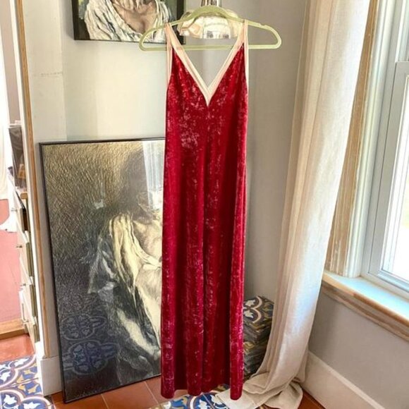 ISO Free People Crushed Velvet Maxi Slip Dress Red Size XS - Picture 1 of 5